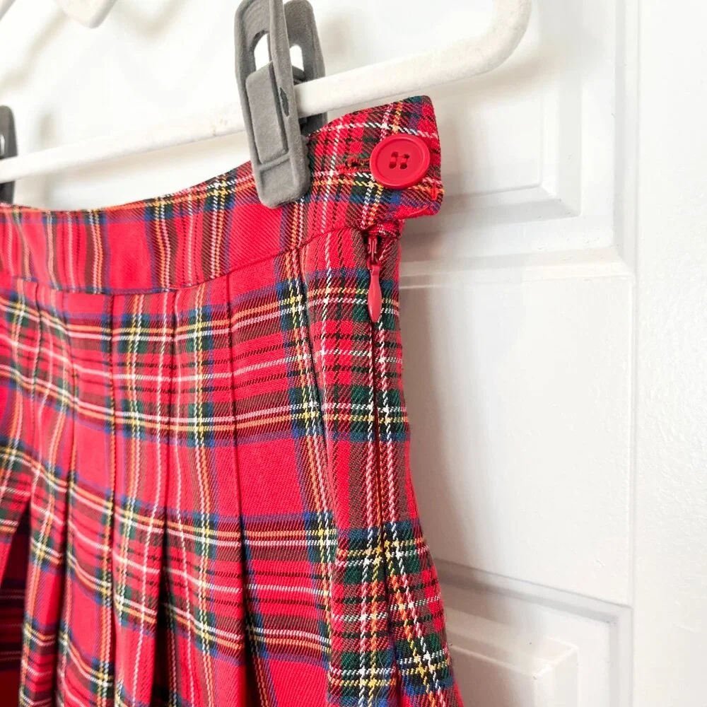 RSQ Red Pleated Plaid Mini Skirt XS - Picture 3 of 4